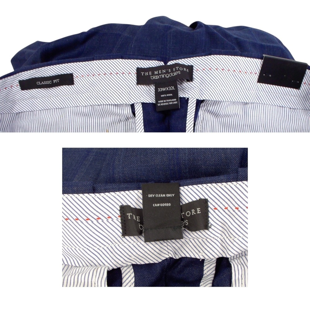 The Mens Store Bloomingdales Dress Pants Classic Fit Tonal-Check Wool Navy 33x32 - Picture 6 of 8